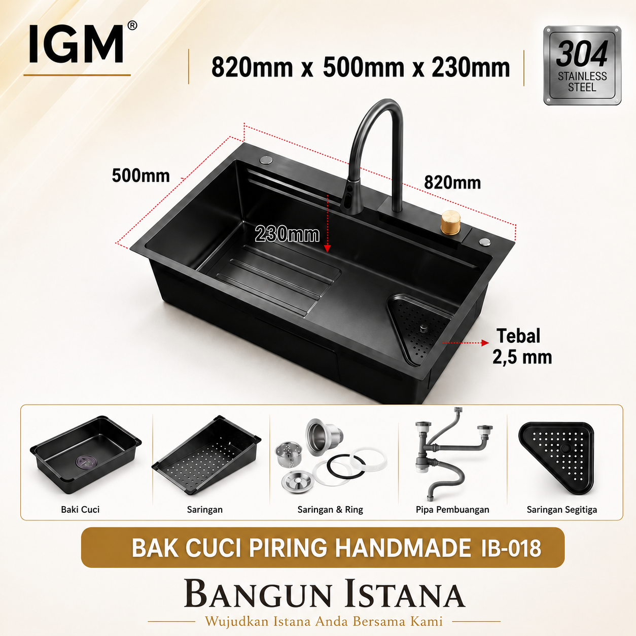 BCP IGM DOUBLE KRAN IB018 BLACK FULL SET